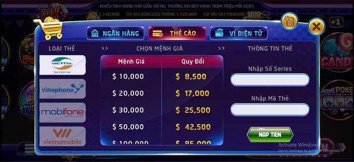 Hướng dẫn nạp tiền RikVIP