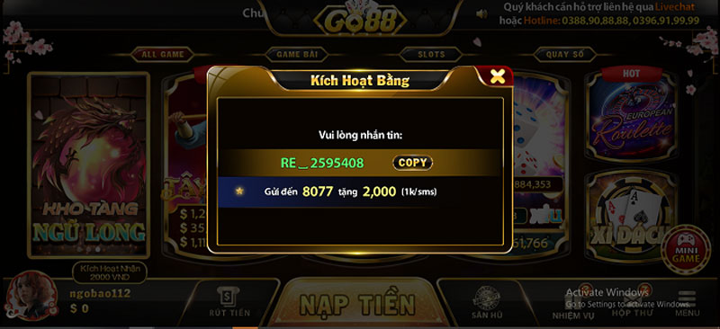 Nhận thưởng khi đăng ký Go88