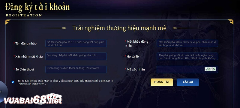 Điền các thông tin rõ ràng và cụ thể ở biểu mẫu tạo tài khoản