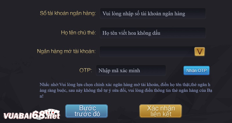 Cần phải xác thực thông tin tài khoản ngân hàng trước khi rút tiền