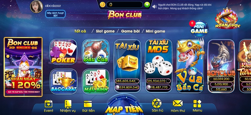 Giao diện Bon Club