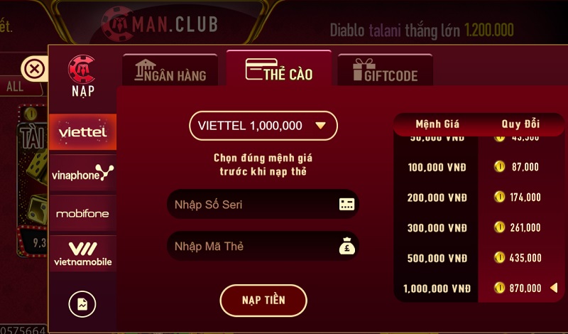 Nạp tiền cá cược an toàn nhanh chóng vô cùng tiện lợi